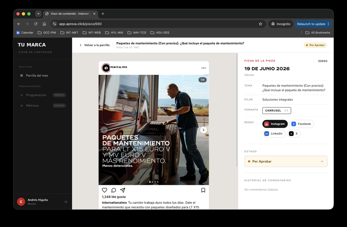 Detalle de pieza de contenido en la app Aprova