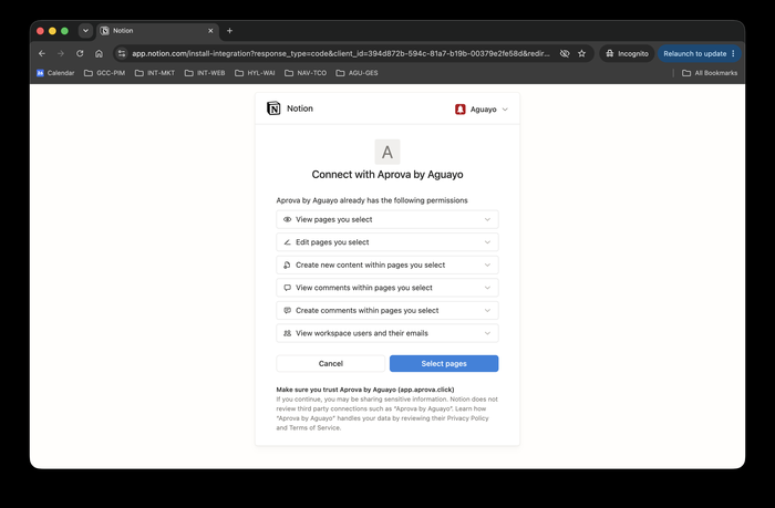Pantalla de acceso de la app Aprova